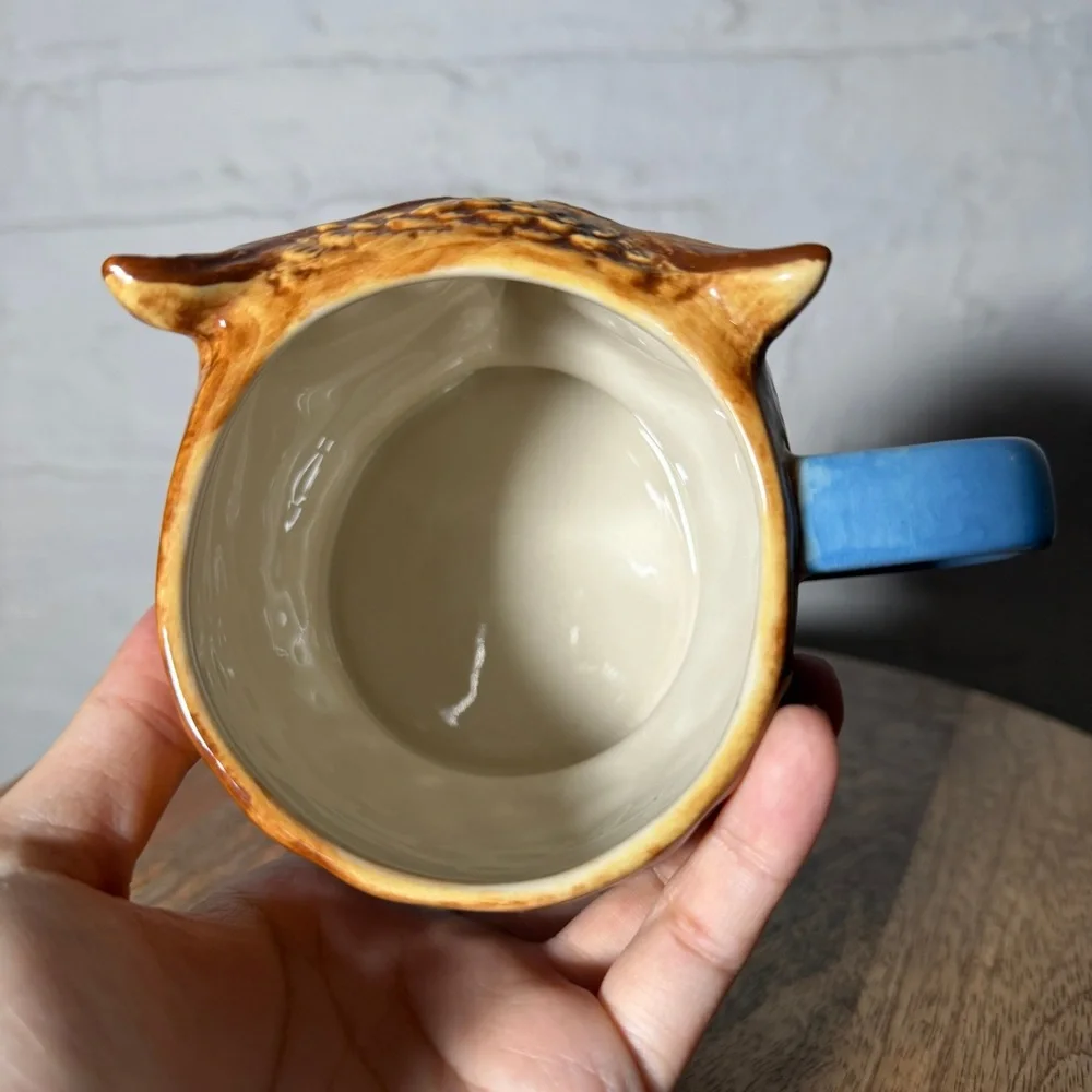 West Elm Rachel Kozlowski Dapper Animal Owl Mug with lid hand painted